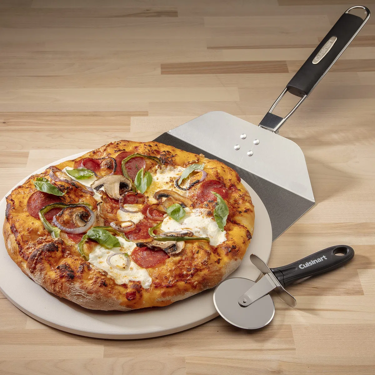 Cuisinart CPS - 445 – Set de Parrilla para Pizza de 3 Piezas (Piedra para Pizza, Cortador de Ruedapara Pizza,vPalapara Pizza)