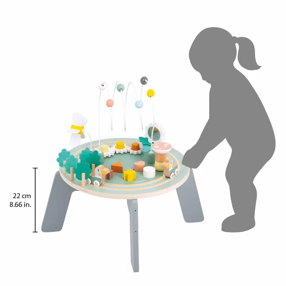 Janod - Mesa de Actividades de Madera Sweet Cocoon - 9 Actividades Infantiles - Juguete de Estímulo - Ejercita Motricidad Fina - Mesa de Madera FSC - Tema Jardín - A Partir de 12 Meses, J04045