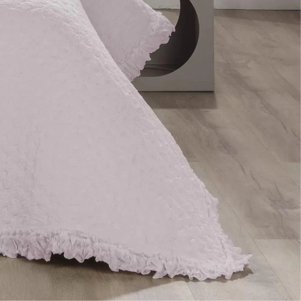 Manterol Colcha bouti Textura Fruncida con topitos y Volante Blanco - Polka (c.04 Malva Empolvado, 135/140 cm)