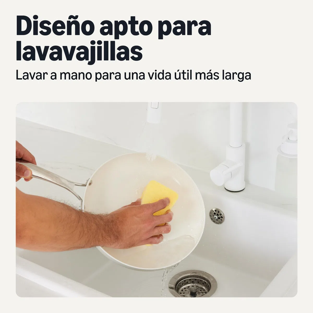 Amazon Basics Batería de Cocina Antiadherente de Cerámica, Juego de 3 Sartenes, Compatibles con Todo Tipo de Fuegos, Aptas para Lavavajillas, Marfil