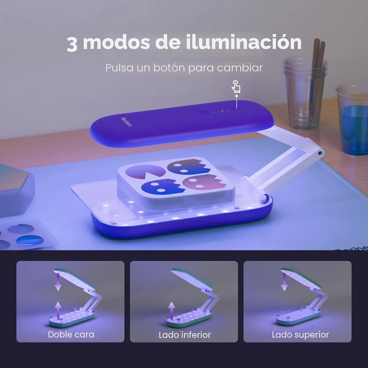 Resiners Lámpara UV para resina, lámpara UV de doble cara para resina, lámpara UV plegable, linterna negra ultravioleta LED inalámbrica y recargable, suministros y herramientas, púrpura