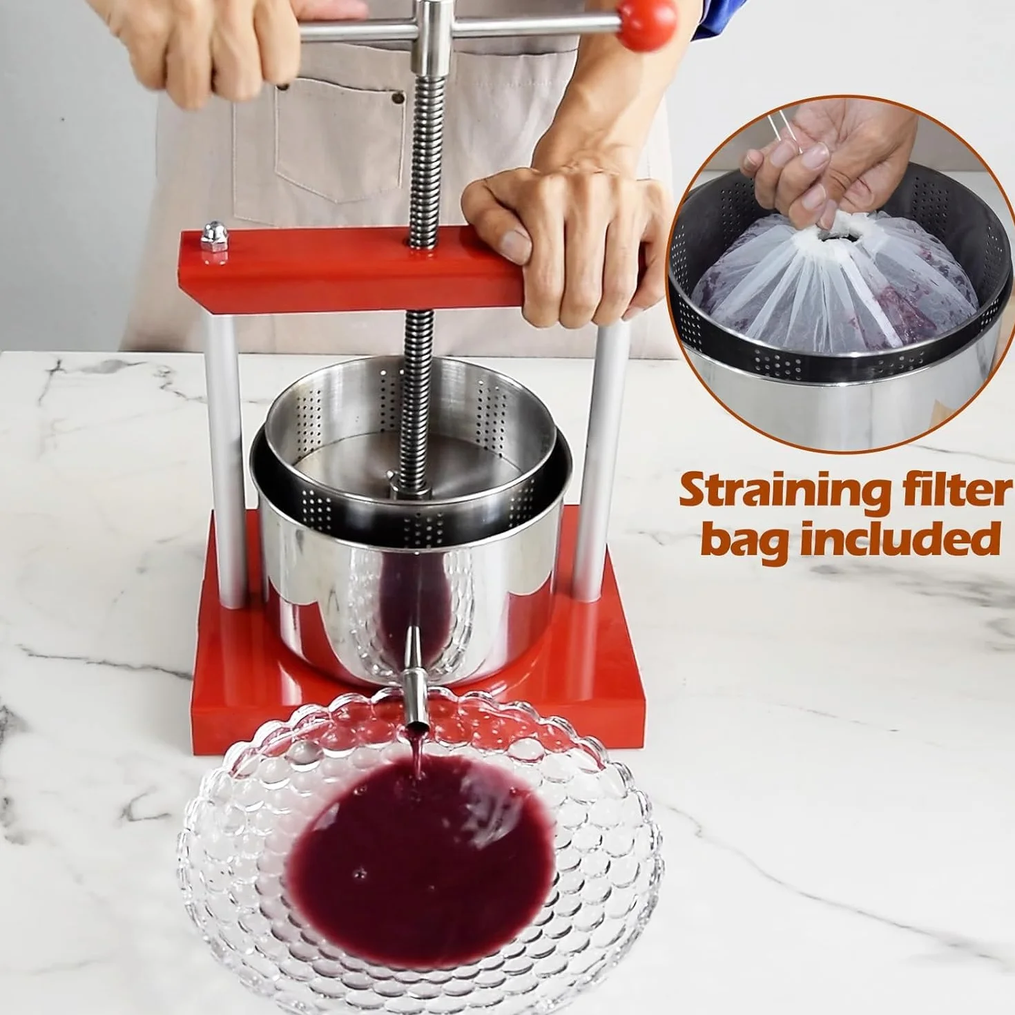 SQUEEZE master Prensa de frutas 0,8 galones/3 litros, tintura de queso hierbas fruta vino prensa manual, acero inoxidable y hierro para jugo, sidra, vino, aceite de oliva