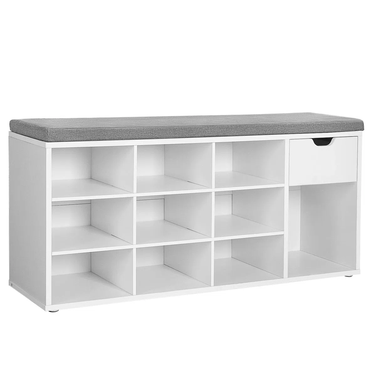 VASAGLE Banco Zapatero, Zapatero con Asiento y Cojín, Banco para Zapatos con Estante, Asiento Acolchado, para Entrada Pasillo Dormitorio, 30 x 104 x 48 cm, Blanco y Gris LHS24WT