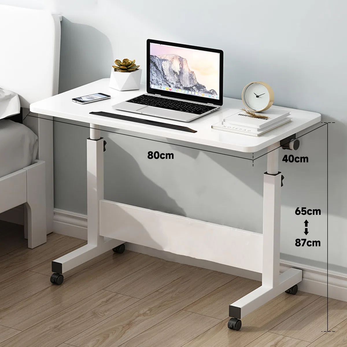 Escritorio Regulable en Altura con Ruedas, Mesas portátiles para Laptop, Escritorio rodante de pie, Pequeño Escritorio para PC para Oficina en casa, 80 x 40 cm