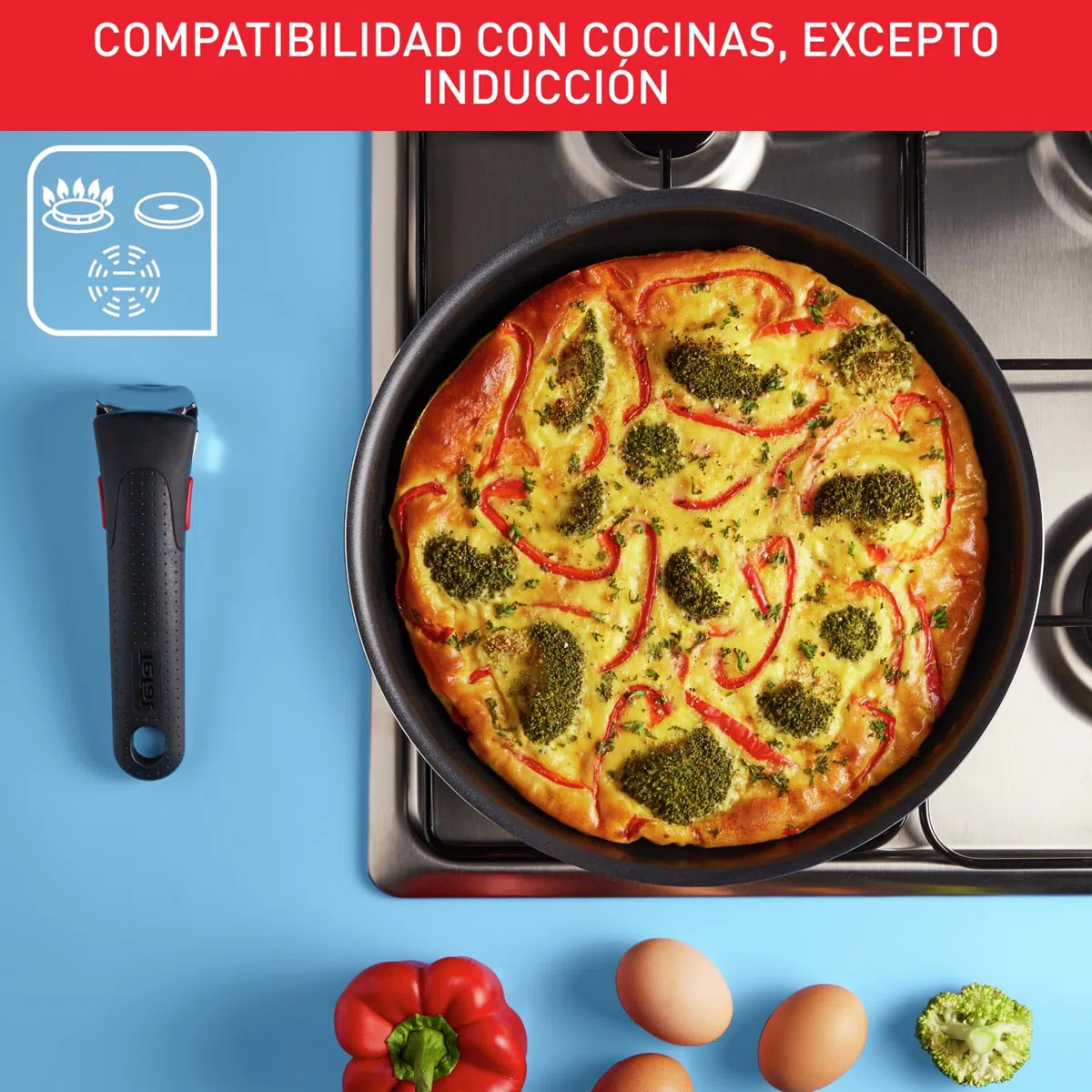 Tefal Ingenio Easy On Juego de 3 Sartenes 22/24/26 cm con mango extraíble, diseño apilable, cocción uniforme, fácil limpieza, sistema de fijación seguro, color negro, sin compatibilidad con inducción