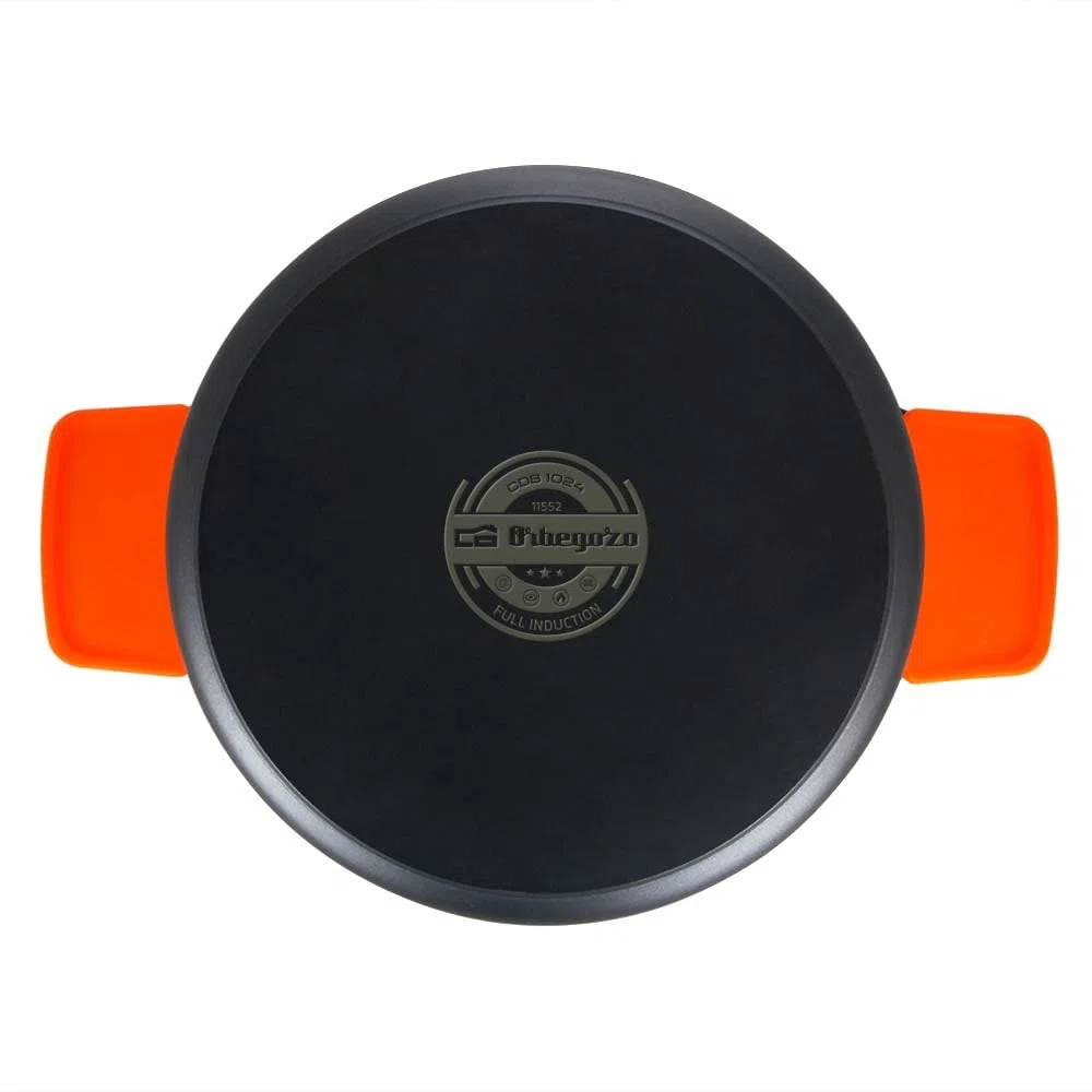 Orbegozo CDB 1040 Cacerola Baja Aluminio Forjado, 10.5 L, Superficie Antiadherente Libre de PFOA, Asas de Silicona, Tapa de Cristal Templado