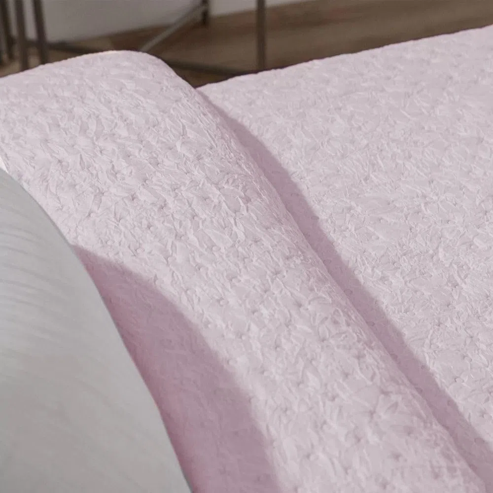 Manterol Colcha bouti Textura Fruncida con topitos y Volante Blanco - Polka (c.04 Malva Empolvado, 135/140 cm)