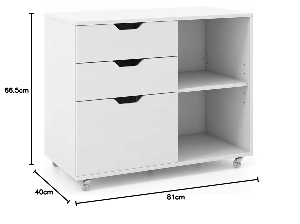 COSTWAY Cajonera con Ruedas, 3 Cajones, Cajoneras Escritorio con Estante Ajustable, Mueble Archivador Oficina, Carta, A4, Tamaño Legal, 81 x 40 x 66,5 cm (blanco)