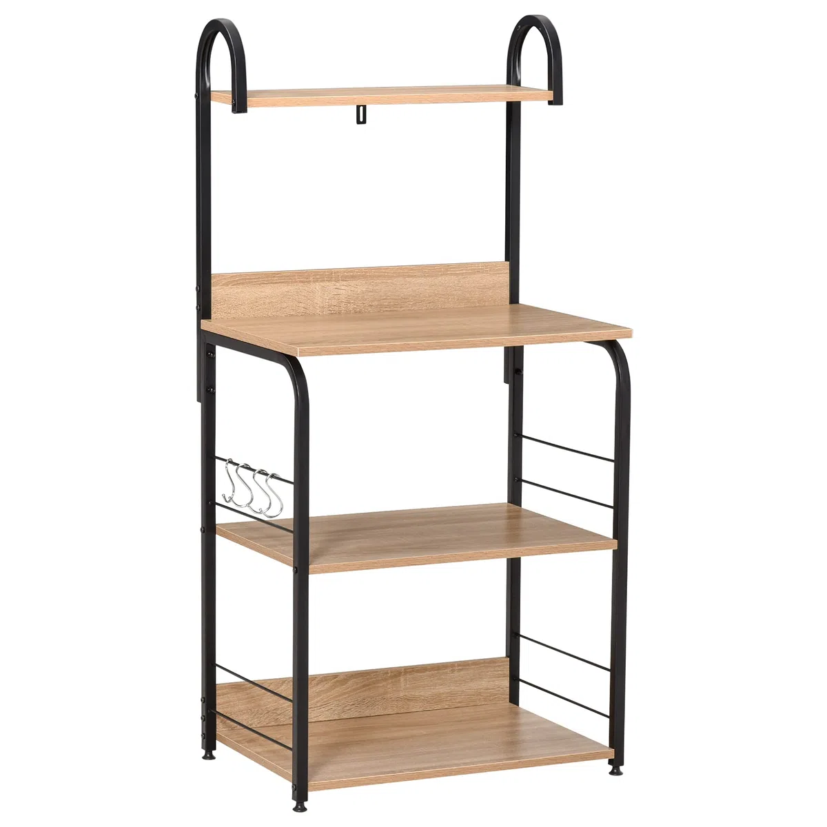 HOMCOM Estantería de Cocina de 4 Niveles Estante de Cocina con Ganchos Estantería para Microondas 60x40x125 cm Madera Natural