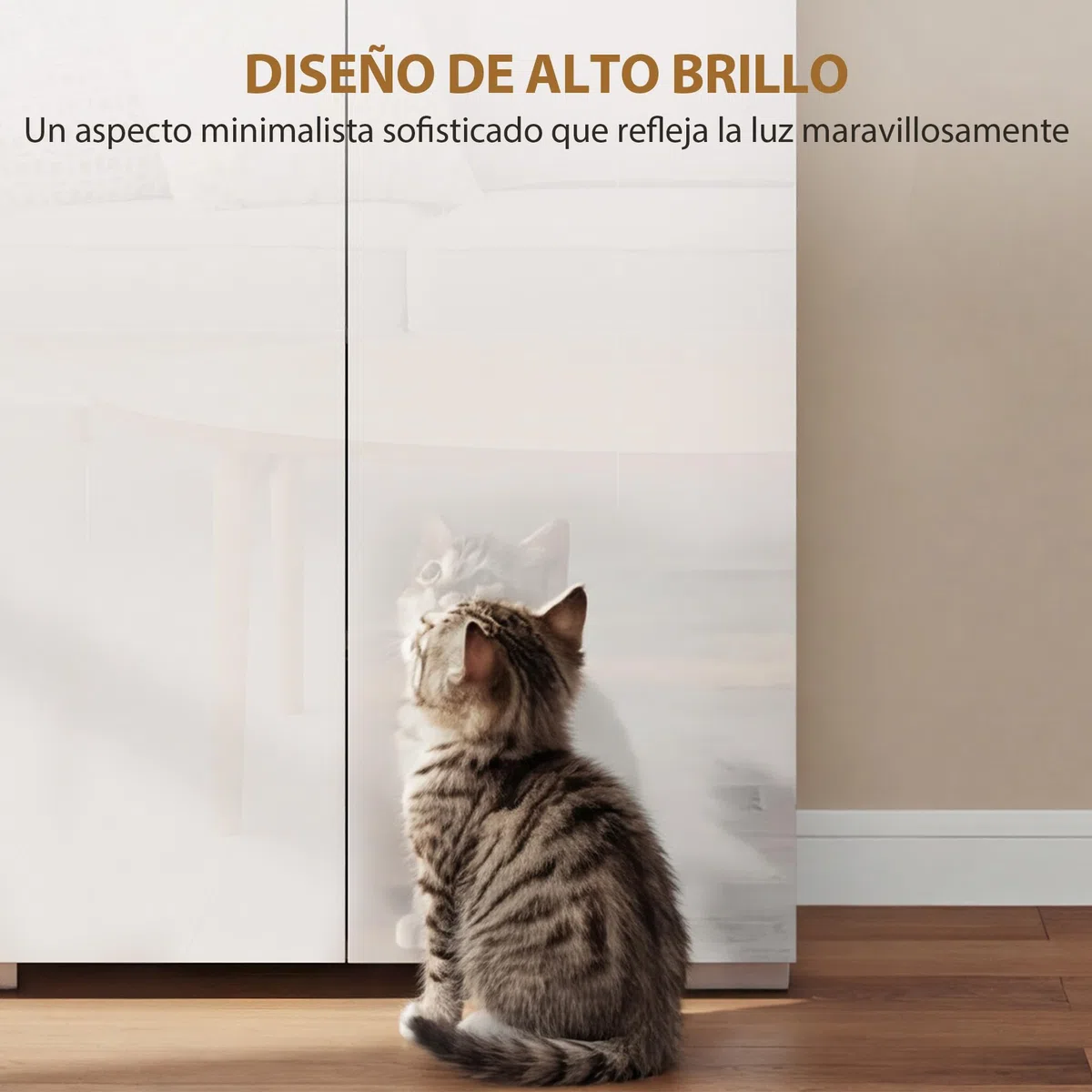 HOMCOM Alacena de Cocina, Mueble Auxiliar de Cocina de Blanco Brillo con 4 Puertas, Compartimento Abierto, Estantes Ajustables, 68x34x180 cm