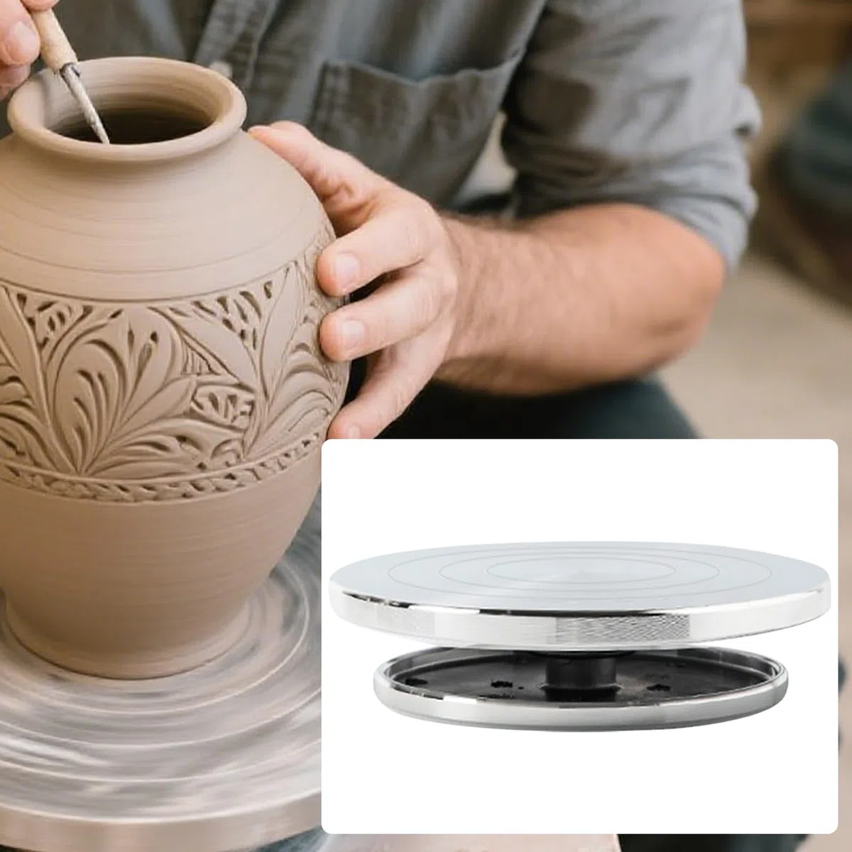 Torno De Alfarería - Rueda Giratoria Resistente Para Decoración De Cerámica,Herramienta De Artesanía Artística Para Taller Estudio Y Aula