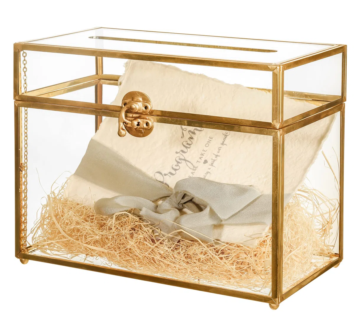NCYP Caja de tarjetas de cristal de 25,4 cm Rectangular con forma de terrario, dorado con pie para recepción de boda, recuerdo de, centro de fiesta recipiente (solo caja de vidrio)