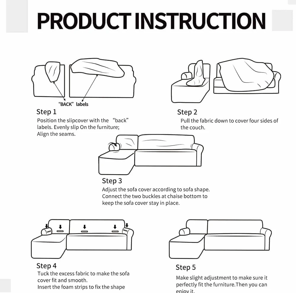 ShowyLive Juego de 2 Funda Chaise Longue Izquierdo/Derecho Ajustables Funda Cubre Sofá Chaise Longue Elásticas para Forma L Extraíbles Lavables (1 Plazas+2 Plazas, Gris)