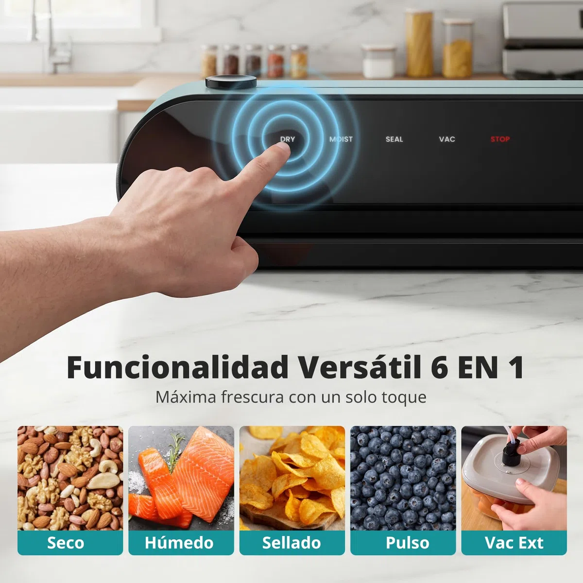 AIRMSEN Envasadora al Vacío 6 en 1 Totalmente Automática con Función de Inflado, Succión Profunda Profesional de Una Mano, Cortador Integrado y Soporte para Tubo, Incluye Bolsas, Verde