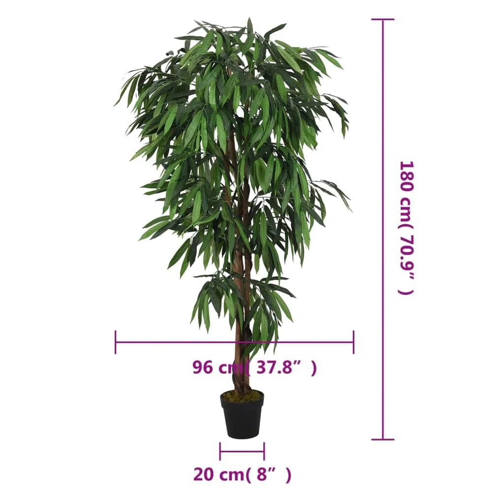 Árbol de Mango Artificial con 900 Hojas Verde 180 cm, Casa y jardín Decoración Flora Artificial, Verde, 8kg