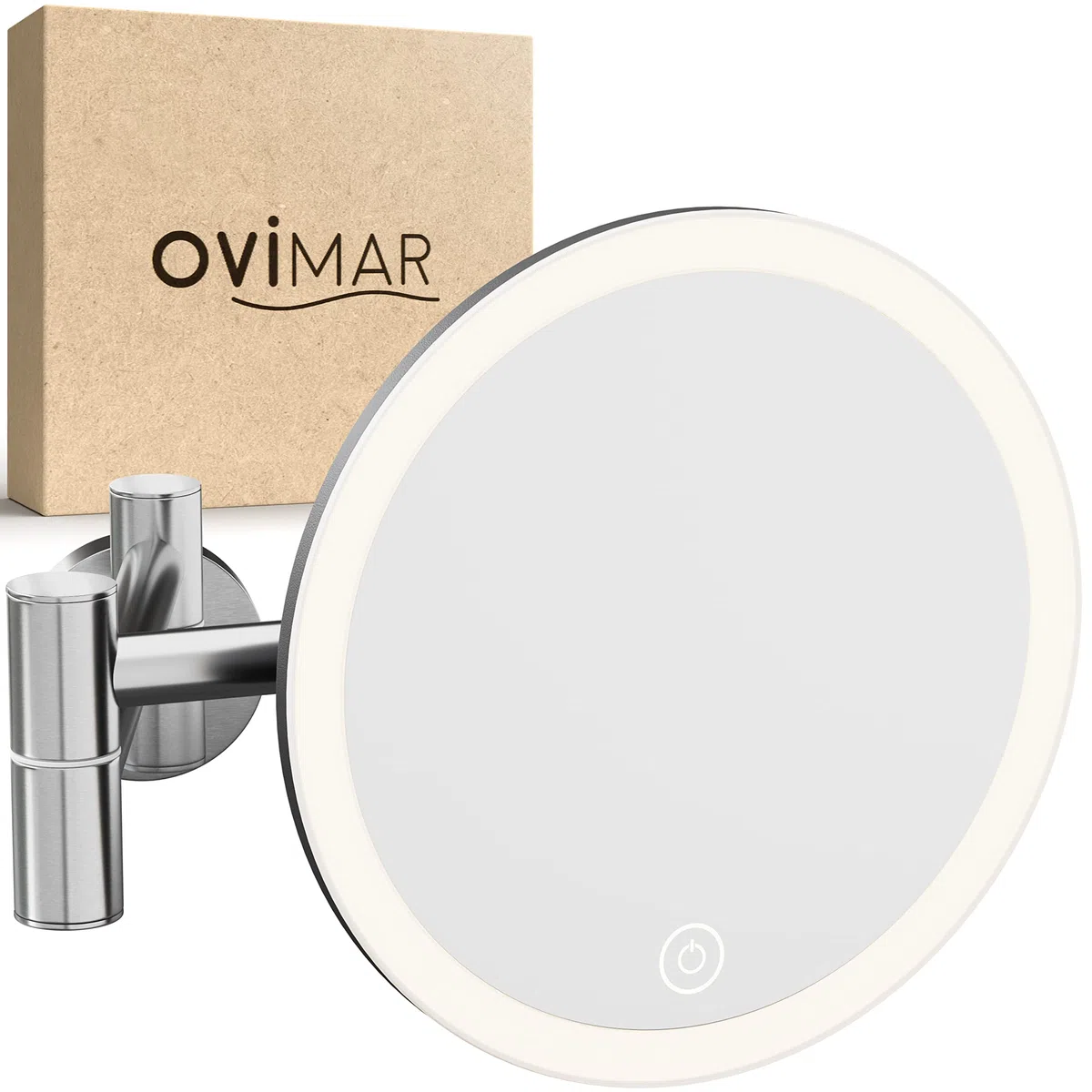 ovimar Vorupor - Espejo de maquillaje (360 grados, con iluminación, recargable, montaje en pared para taladrar, para baño, 5 aumentos, con luz)