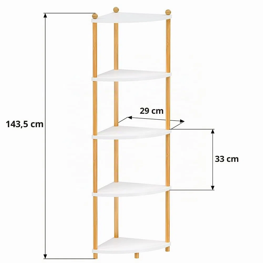 EstanterÍa de Esquina de 5 Estantes, Estanteria Esquinera de Madera, Estante Abierto para Cocina Sala de Estar Dormitorio Espacios pequeños Pasillo Oficina
