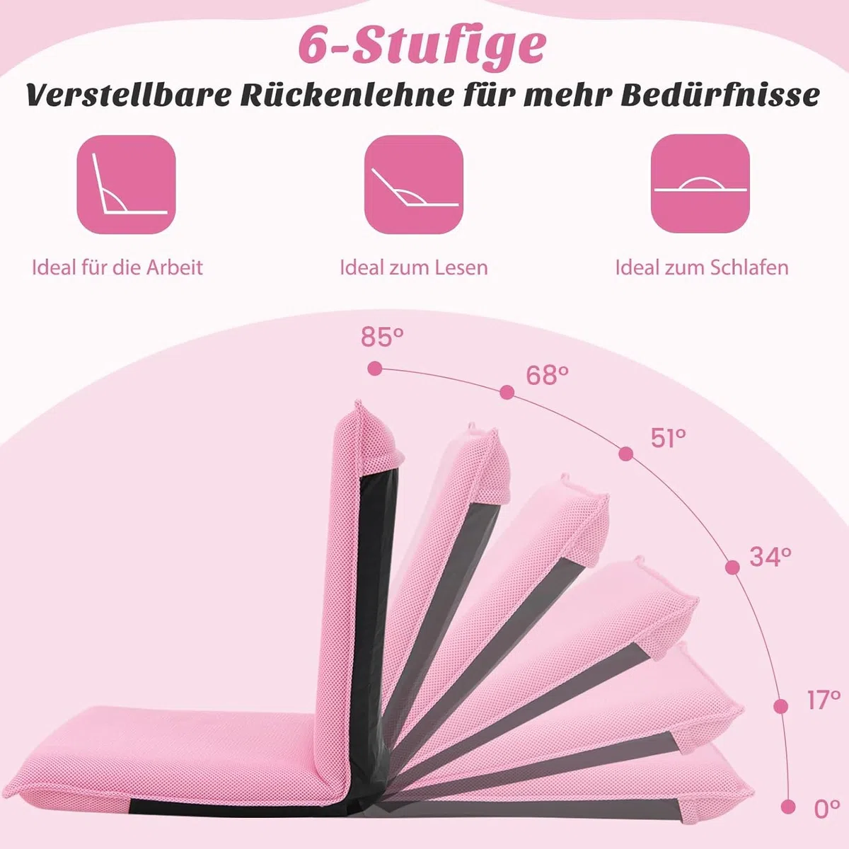 FANTASK Silla de Suelo con Respaldo Ajustable de 6 Niveles, sofá de Suelo, Silla de meditación, Silla de meditación