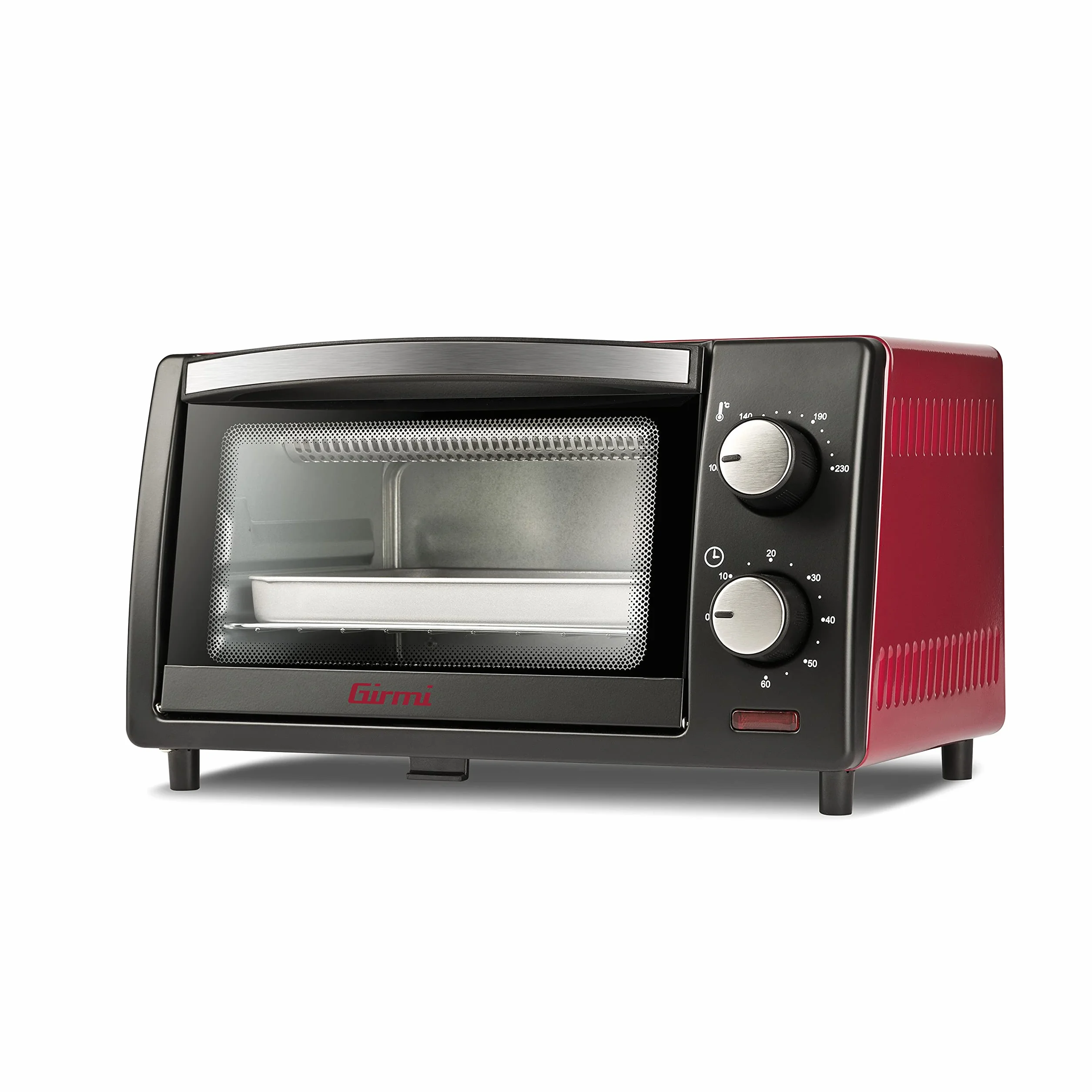 Girmi FE10 Horno de convección de Sobremesa de 10 Litros, 800 W, Temporizador de 60 minutos, Accesorios incluidos, Negro/Rojo