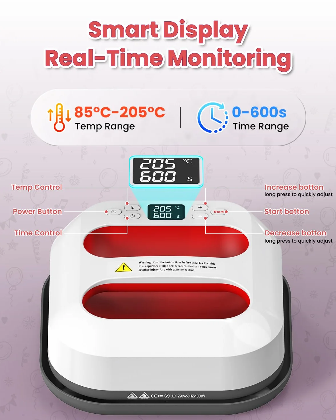 Prensa de Calor para Camisetas 22.8x22.8cm 9"x9" Portátil DIY Prensa Termica con Temporizador, Calentamiento Rápido&Apagado Automático Máquina de Transferencia de Calorpara Ropa y Manualidades (Rojo)