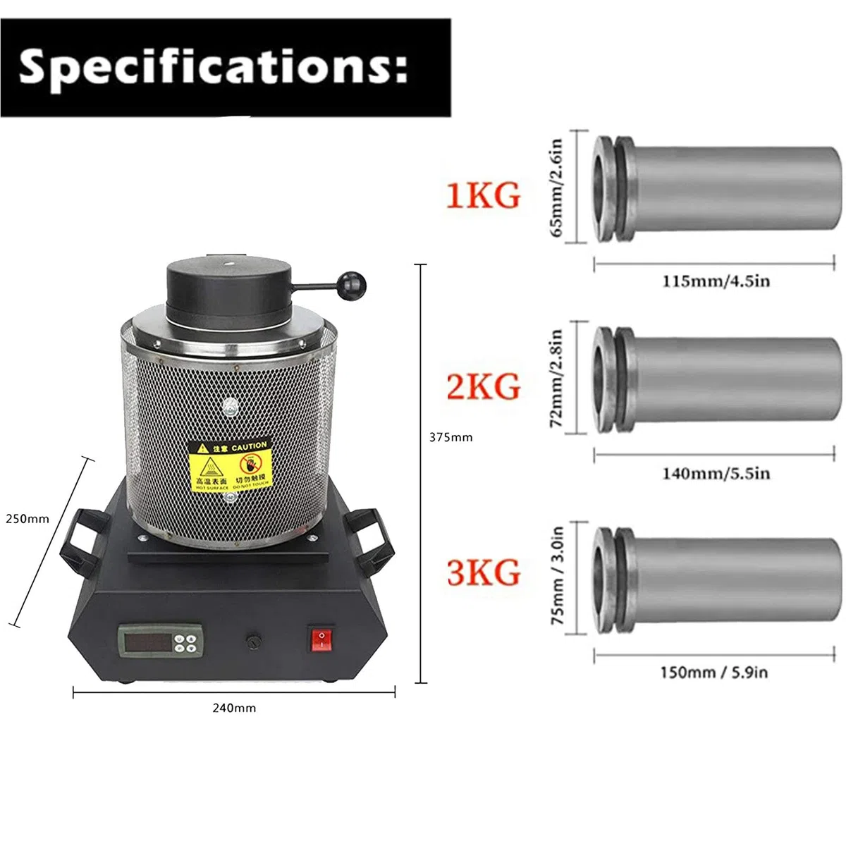 Horno De Fusión,Horno De Fusión De Oro,1150℃ Horno Fundición Metales Digital Horno De Fusión Eléctrico Horno Fusión Automático Máquina De Fusión De Oro Para Fundir Oro Joyas Plata,Black-1kg