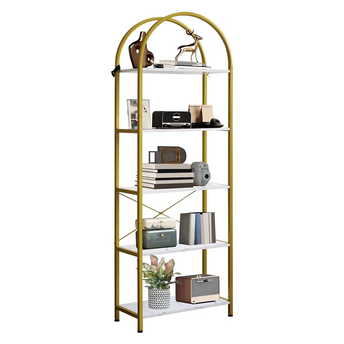 Zstar Estantería Arqueada De 5 Niveles, Estantería Alta con Estructura De Metal, Moderna Estantería Abierta para Dormitorio, Sala De Estar y Oficina En Casa.