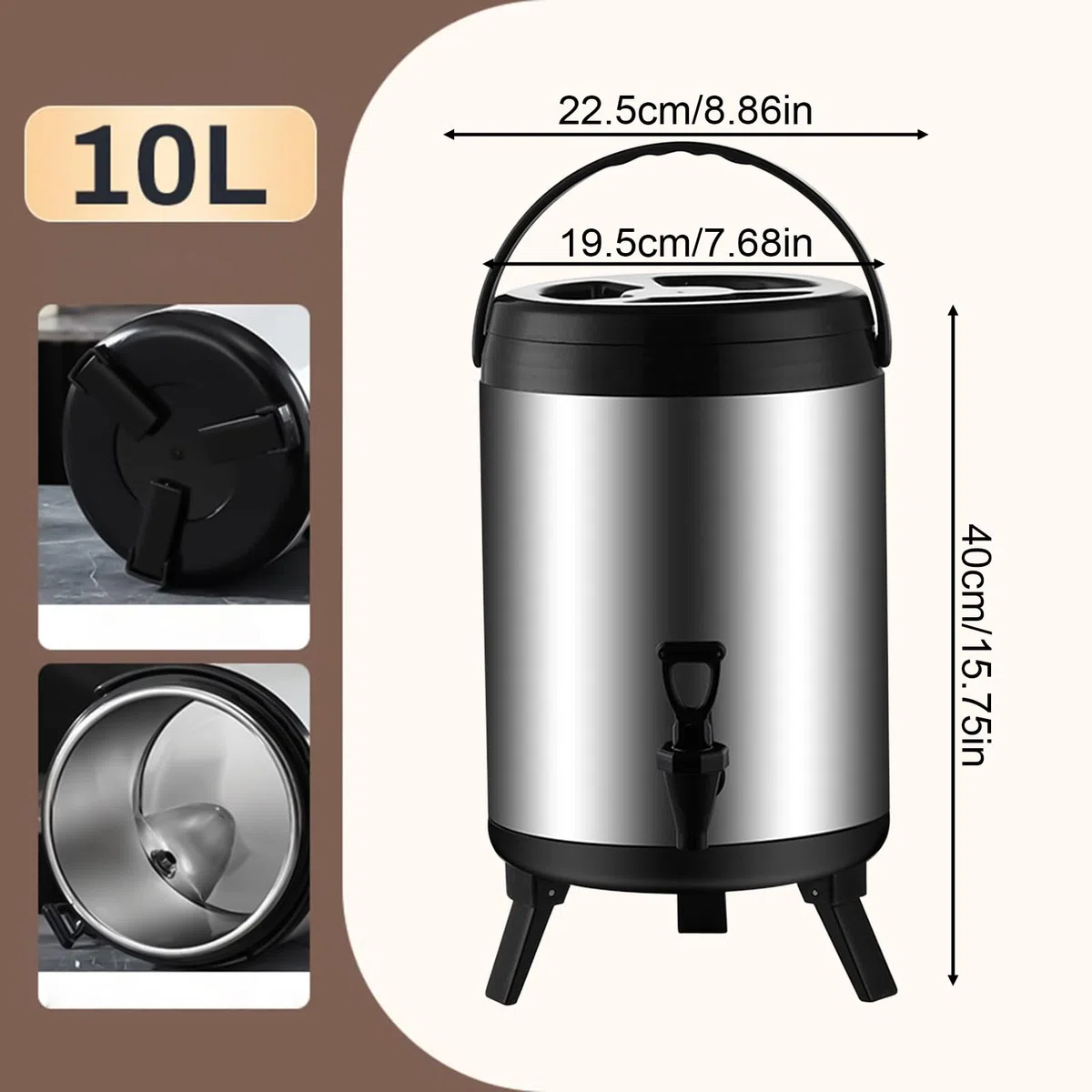 Recipiente térmico con grifo, termo de 10 l, jarra de café de acero inoxidable, jarra térmica para café, té o vino caliente, dispensador de bebidas frías, enfriador portátil para viajes