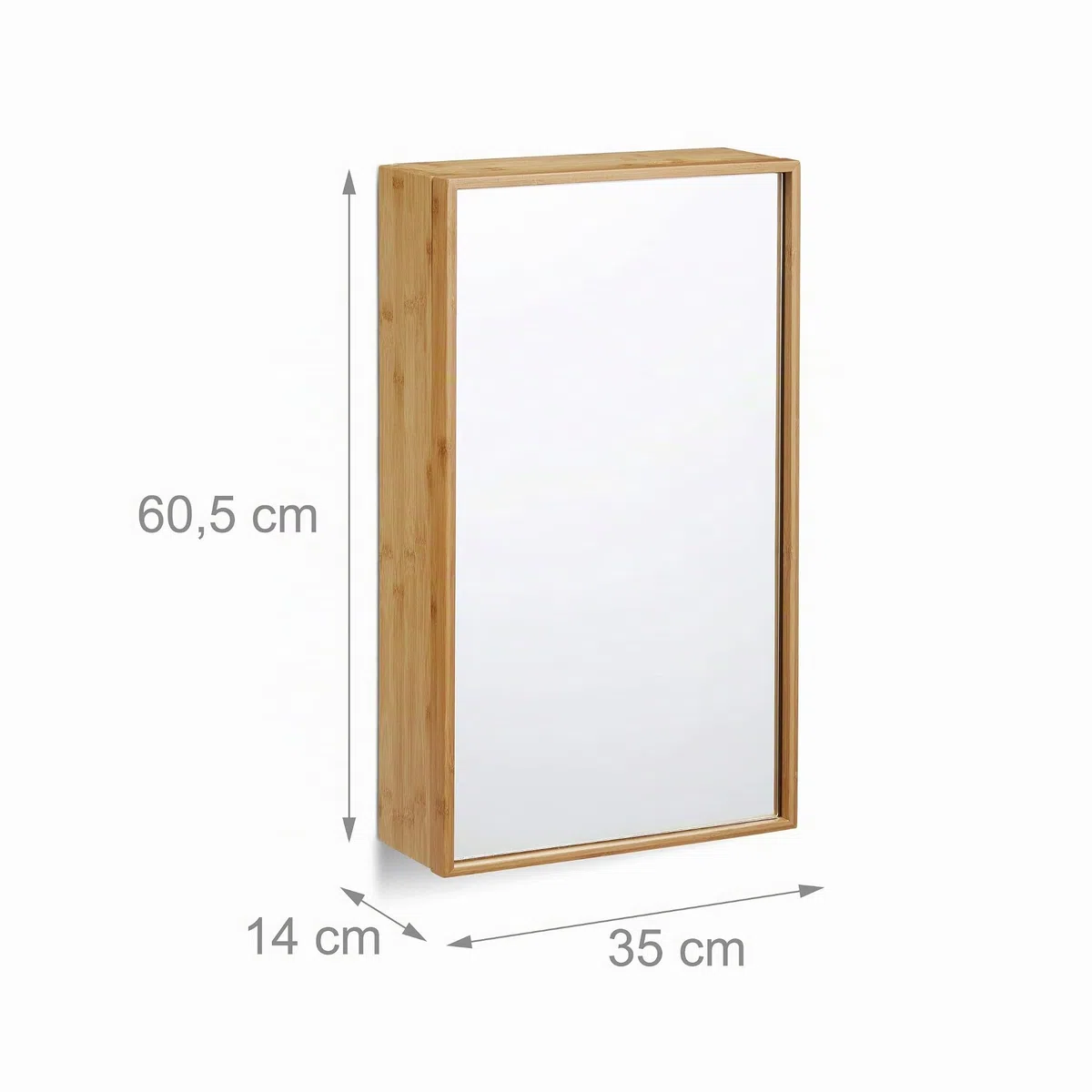 Relaxdays Armario baño de bambú, Auxiliar de Pared con una Puerta, 3 Compartimentos, Espejo Grande, Sin Montaje, Natural