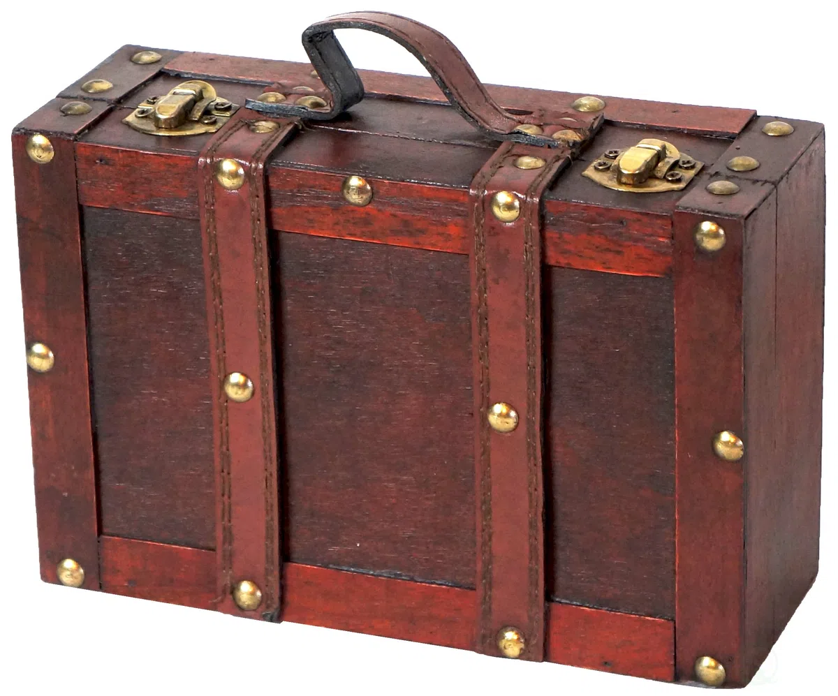 Vintiquewise QI003053 Maleta pequeña Correas, Madera, Cereza Antigua, 20.32x12.7x7.65 cm