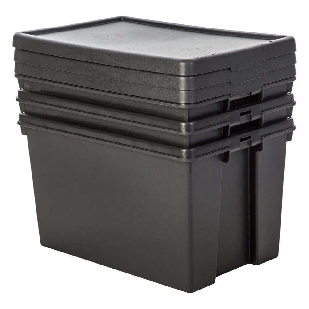 3 x Wham Bam Heavy Duty reciclado Box – 62 l, con Tapa – 59,5 x 40 x 37 cm – Negro