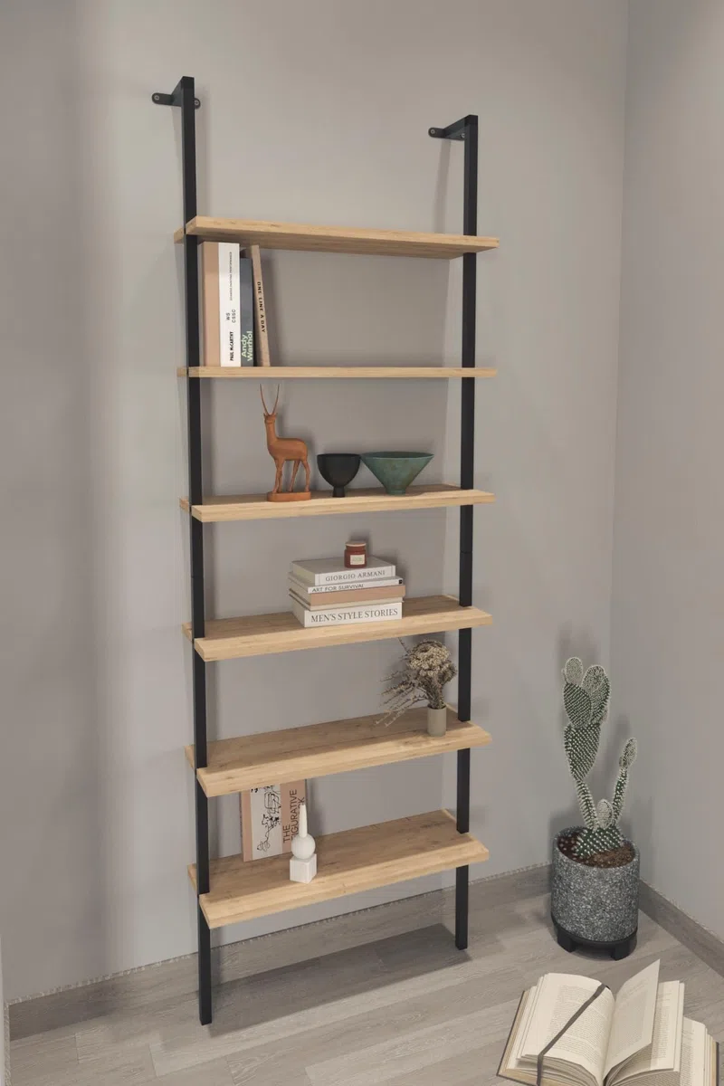 Buyqualia Estantería de Pared de Estilo Industrial con baldas en melamina Color safir y Estructura de Acero en Negro (Alto 183 / Ancho 60 / Fondo 20) cm