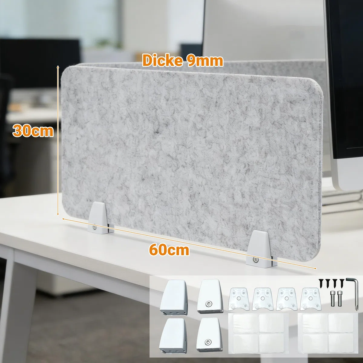 4 unidades de protección visual para escritorio (gris claro), 30 x 60 cm, separadores de escritorio, separadores de escritorio independientes, separadores de mesa de fieltro, para mesas de