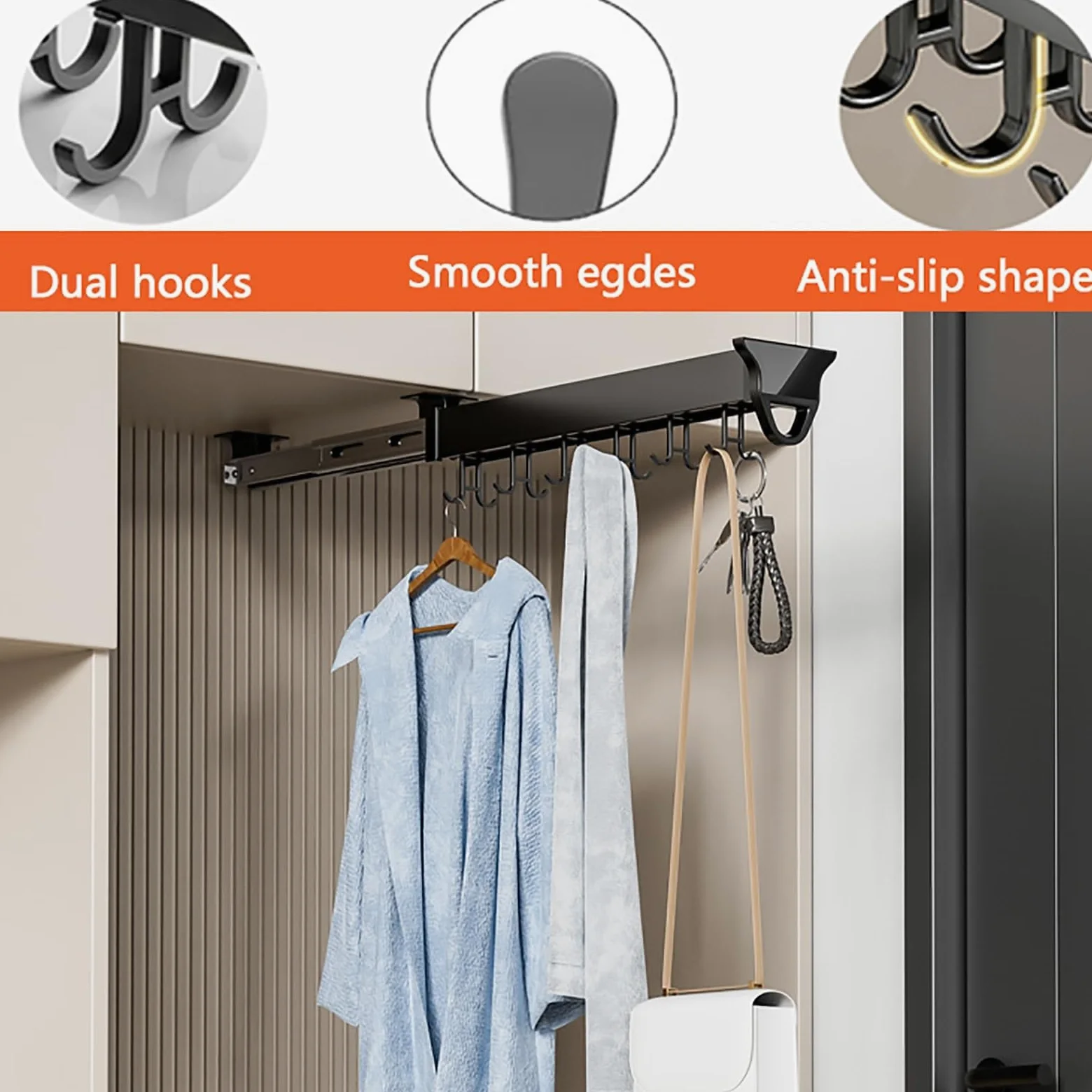 Organizador Extraíble De Ollas Y Sartenes, Soporte Extraíble para Escobas Y Trapeadores, Riel para Colgar Soporte De Armario De Aleación De Aluminio con Ganchos Ajustables(22.04in-20 Hook)