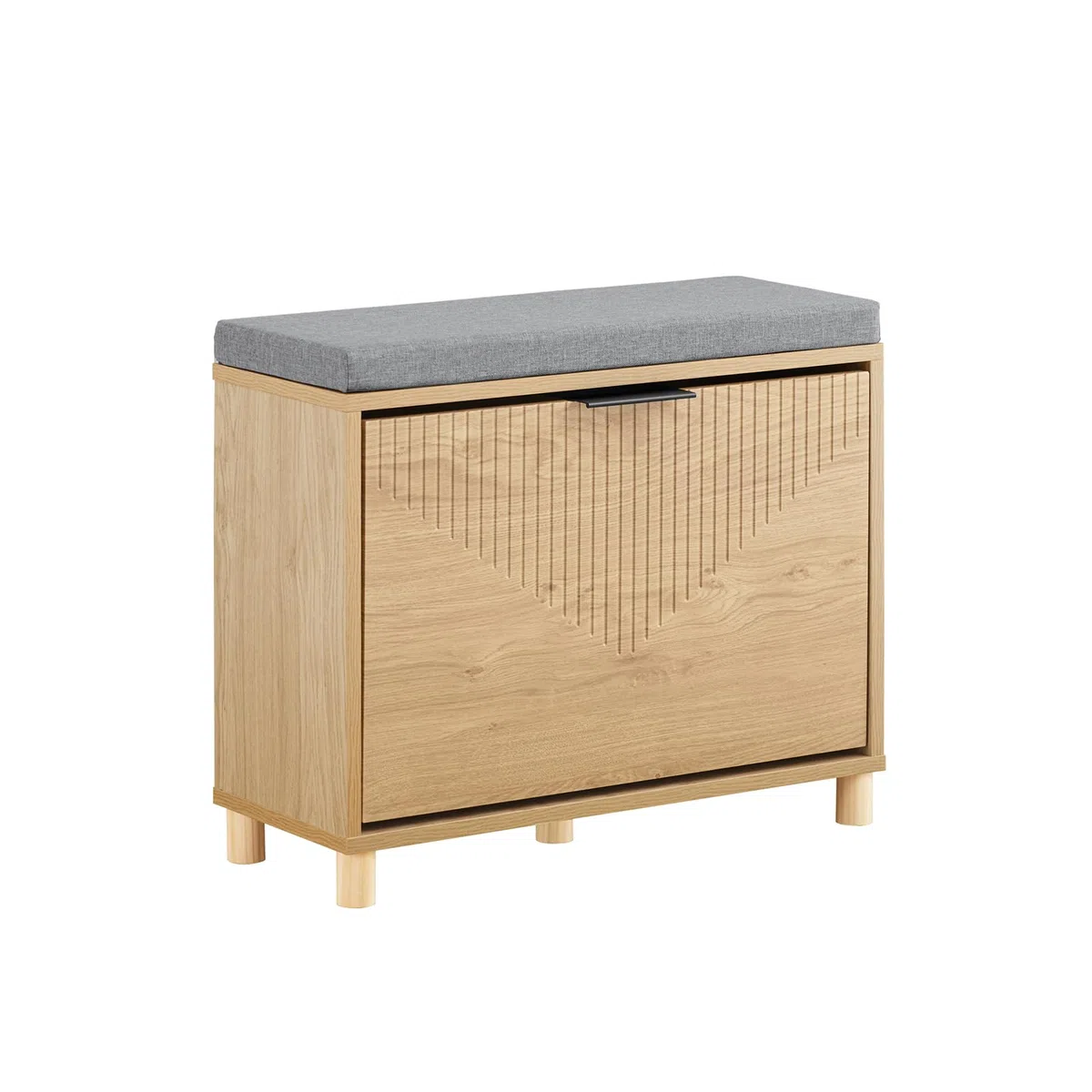SoBuy Banco Zapatero con Asiento y Almacenaje - Zapatero Entrada Recibidor Compacto con Cojín Gris y Acabado Madera Clara Dormitorio y Recibidor, 60x24x50cm, Capacidad 118kg, FSR199-N