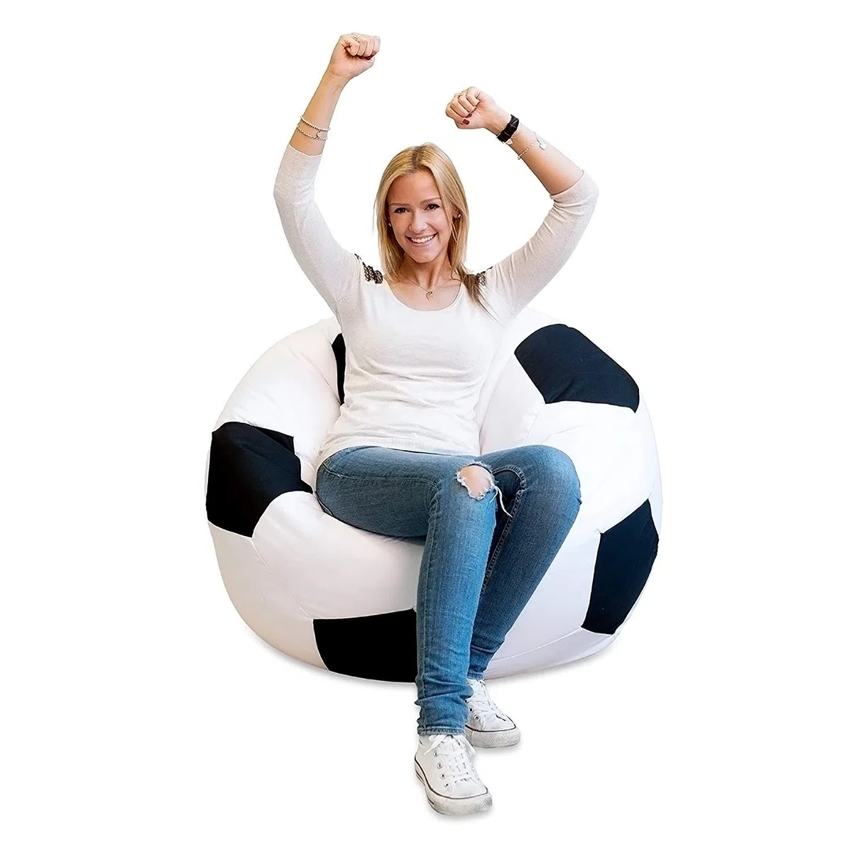 Lumaland Beanbag Puff Pelota de Fútbol - Sofa Grande Adulto, Infantil & Gamer para Comodidad Total - Sillón de Relax con Costuras Reforzadas y Relleno de Perlas EPS - 110x110x60 cm / 300 lt