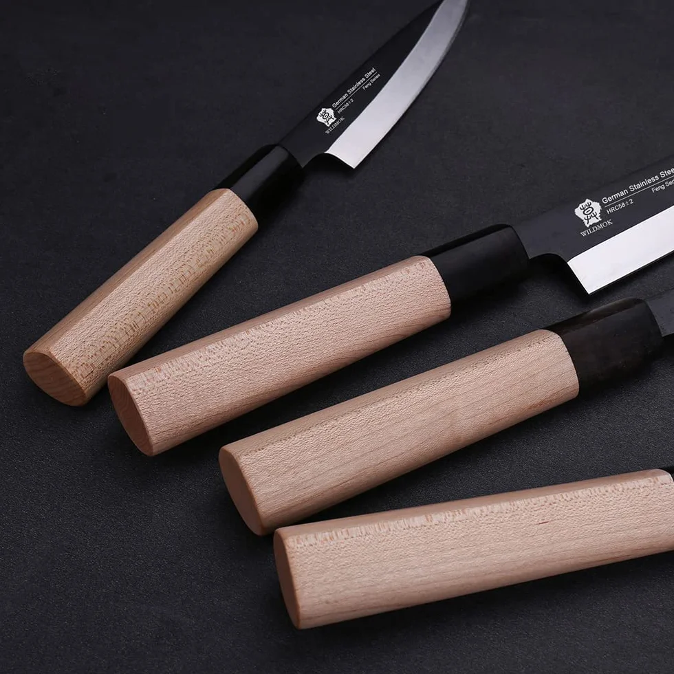 WILDMOK Cuchillo Deba de 7 pulgadas – Cuchillo asiático Usuba Sashimi de salmón con hoja de acero inoxidable alemán y mango de madera tradicional