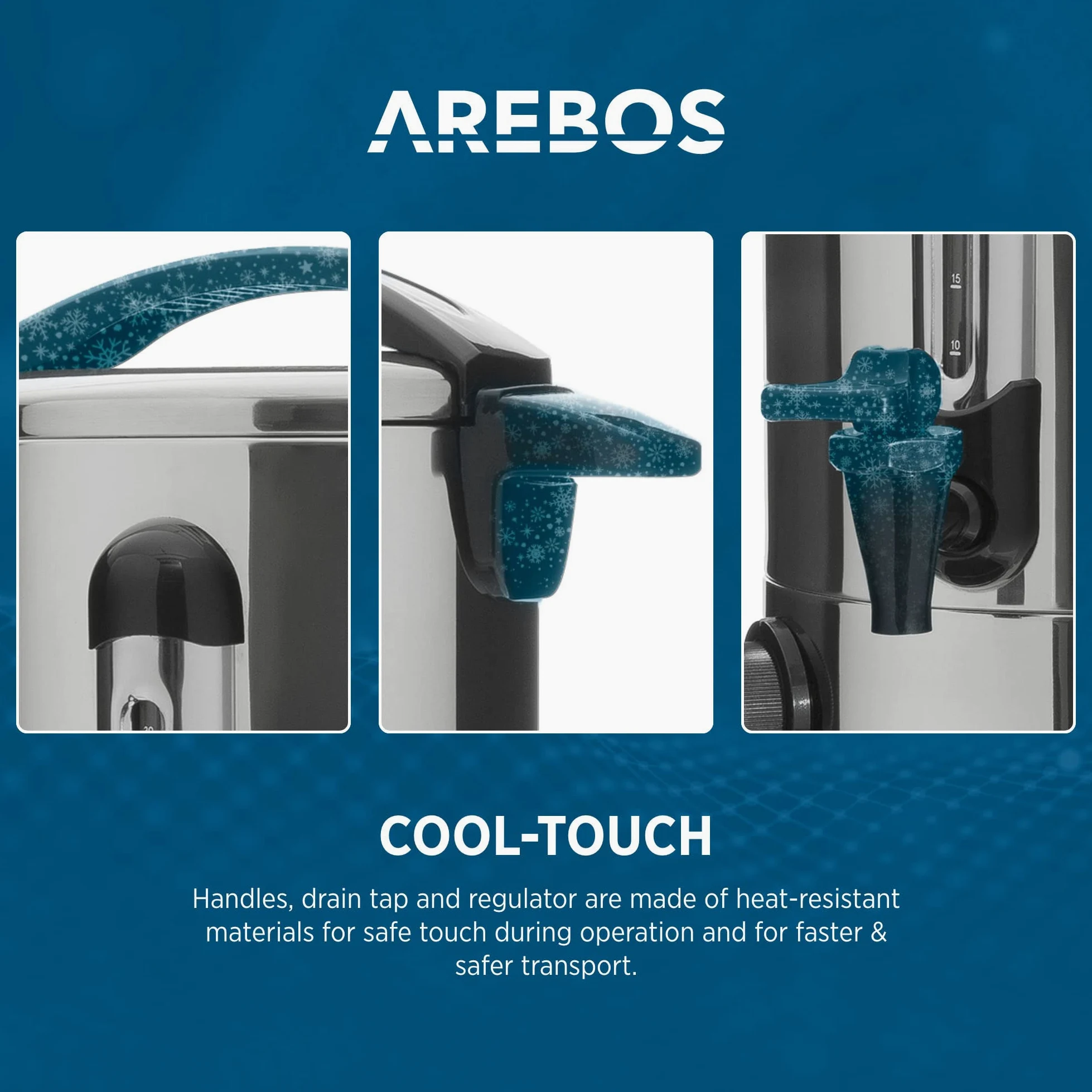 Arebos Cocina eléctrica para vino caliente 1650 W | 20 L | Hervidor para Vino Caliente | Dispensador con grifo de salida | termostato y protección contra sobrecalentamiento | Acero inoxidable