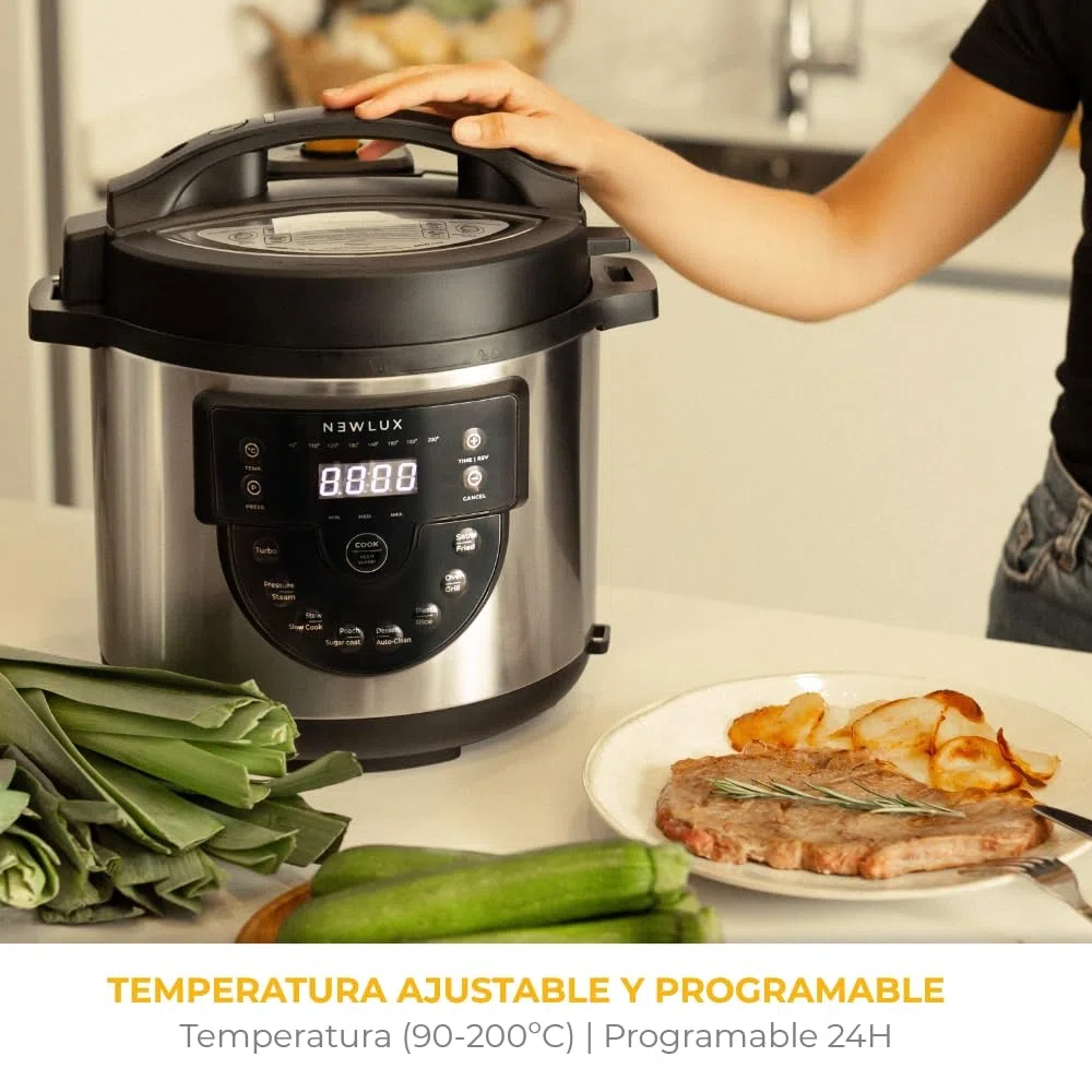 NEWLUX - Olla 6L Chef Pot V170, Olla a Presión Multifunción Eléctrica con Voz, 15 Funciones, 1000W, Programable 24h, 4 Niveles de Presión, Cubeta 100% Antiadherente | Accesorio para Freír