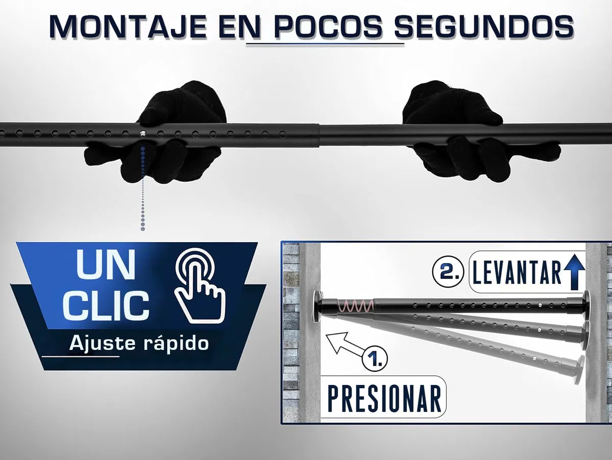 MEISENBERG Barra de cortina sin taladrar, 210-260 cm, diámetro de 32 mm, negro mate, barra de sujeción resistente, extensible y telescópica. Para tus cortinas, balcones y como pared divisoria