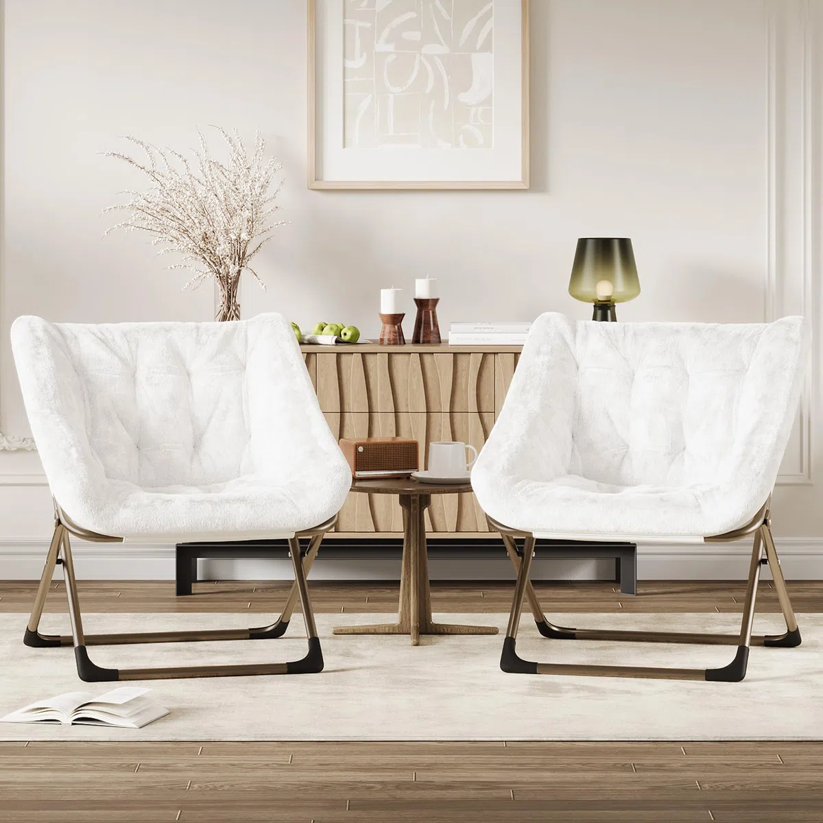 Sillon Plegable Sillon Para Salon Dormitorio Relax Moon Silla Portátil Sillons De Lectura De Metal, Estructura De Acero y Piel Sintética Suave Reposacabezas Alto Respaldo Alto Capacidad 136 Kg Peluche