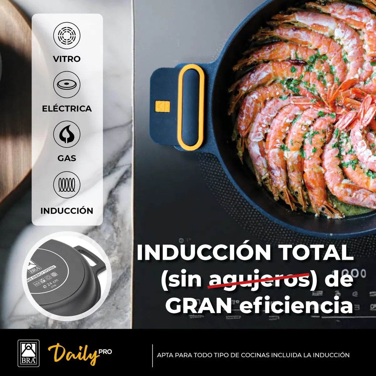 BRA Daily Pro | Cacerola alta 32 cm aluminio fundido, antiadherente sin PFOA, apta para todo tipo de cocinas e inducción