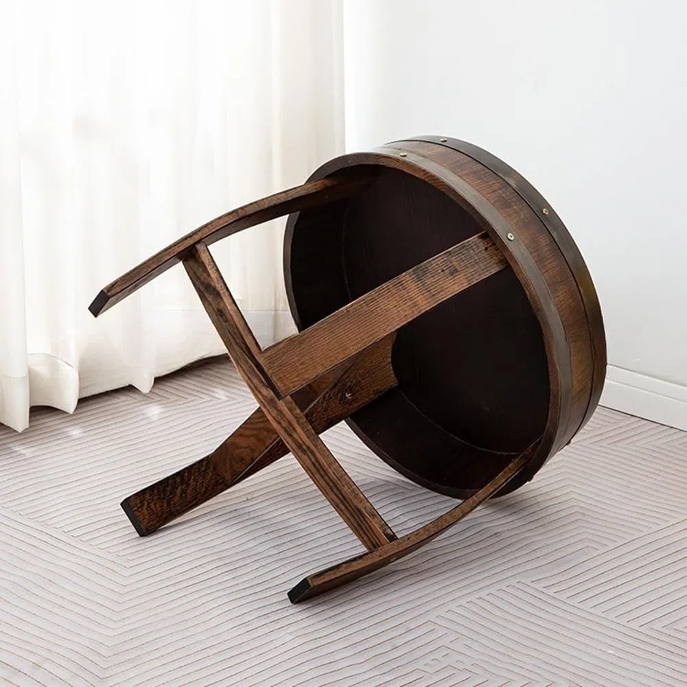 Mesa auxiliar redonda rústica, hecha a mano, de madera de roble, decoración única de mesa de café para el hogar y la sala de estar