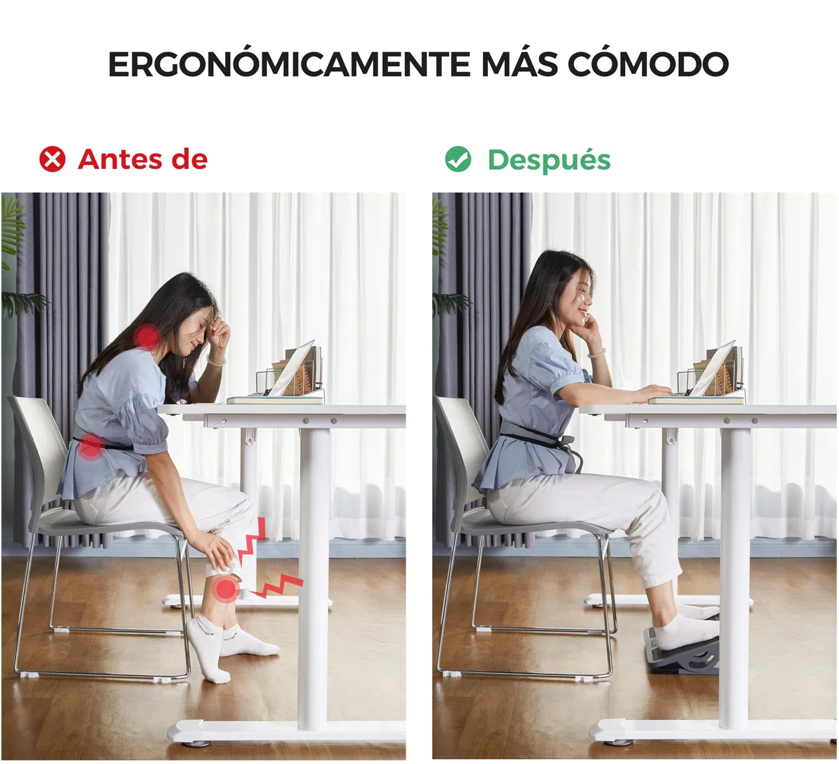 EUREKA ERGONOMIC Reposapiés Ajustable Ergonómico Bajo Escritorio Con Masaje para La Oficina en Casa