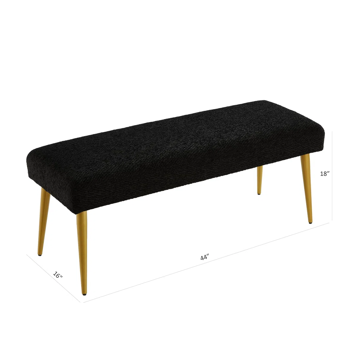 Ball & Cast Banco tapizado para la Entrada, Banco para el Final de la Cama, Banco-Taburete Negro para el Dormitorio con Asiento Acolchado y Patas de Metal, Negro