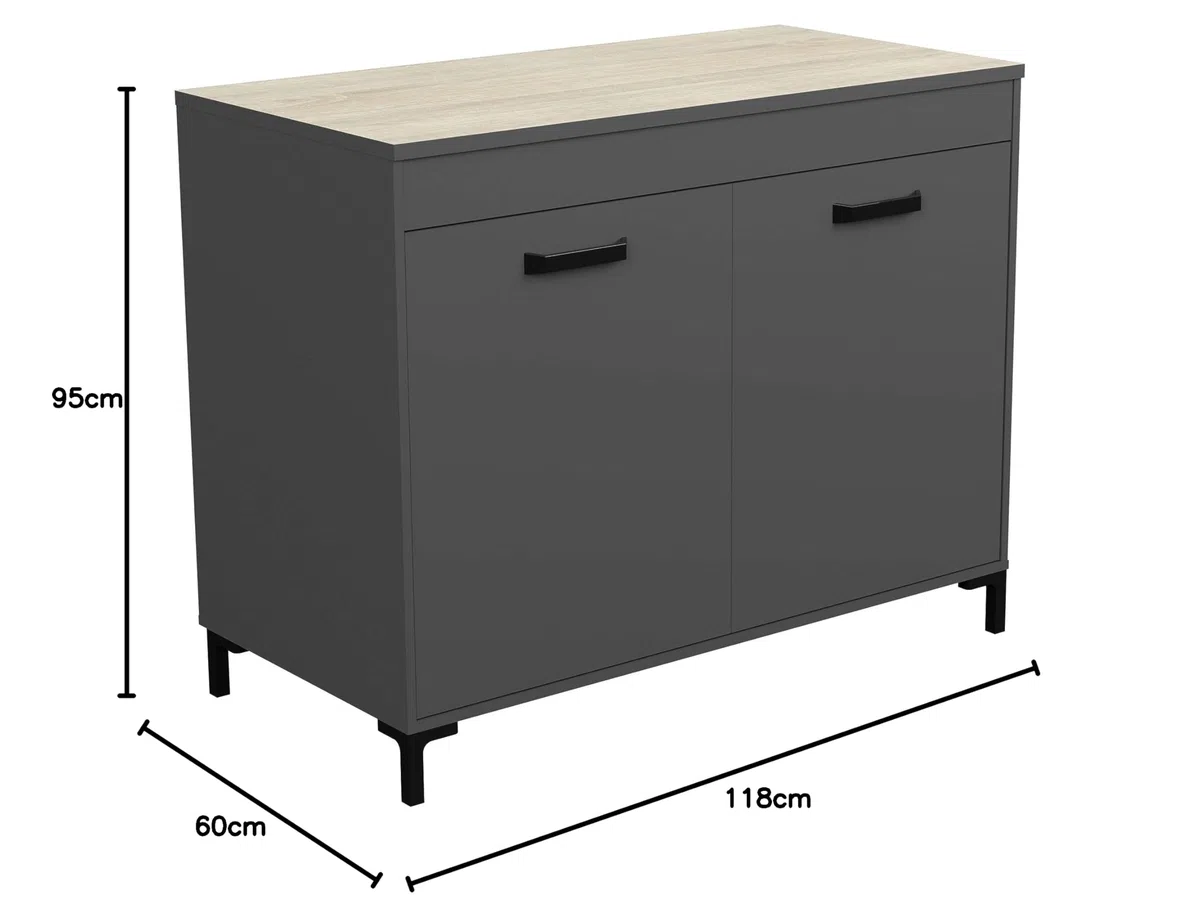 Miroytengo Módulo Inferior de Cocina Smoke Estilo Industrial en Color Gris y Roble con 2 Puertas 118 cm