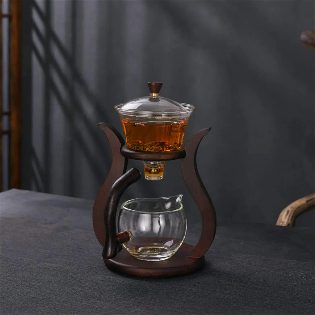 Aoheuo Lazy Kungfu - Juego de té de vidrio con cubierta giratoria de agua semiautomática (madera)