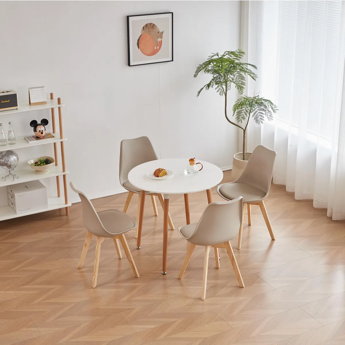 Juego de 4 sillas de Comedor, sillas escandinavas, Patas de Madera Maciza, diseño nórdico ergonómico, Ideal para Comedor, salón, Cocina, Dormitorio (Caqui)