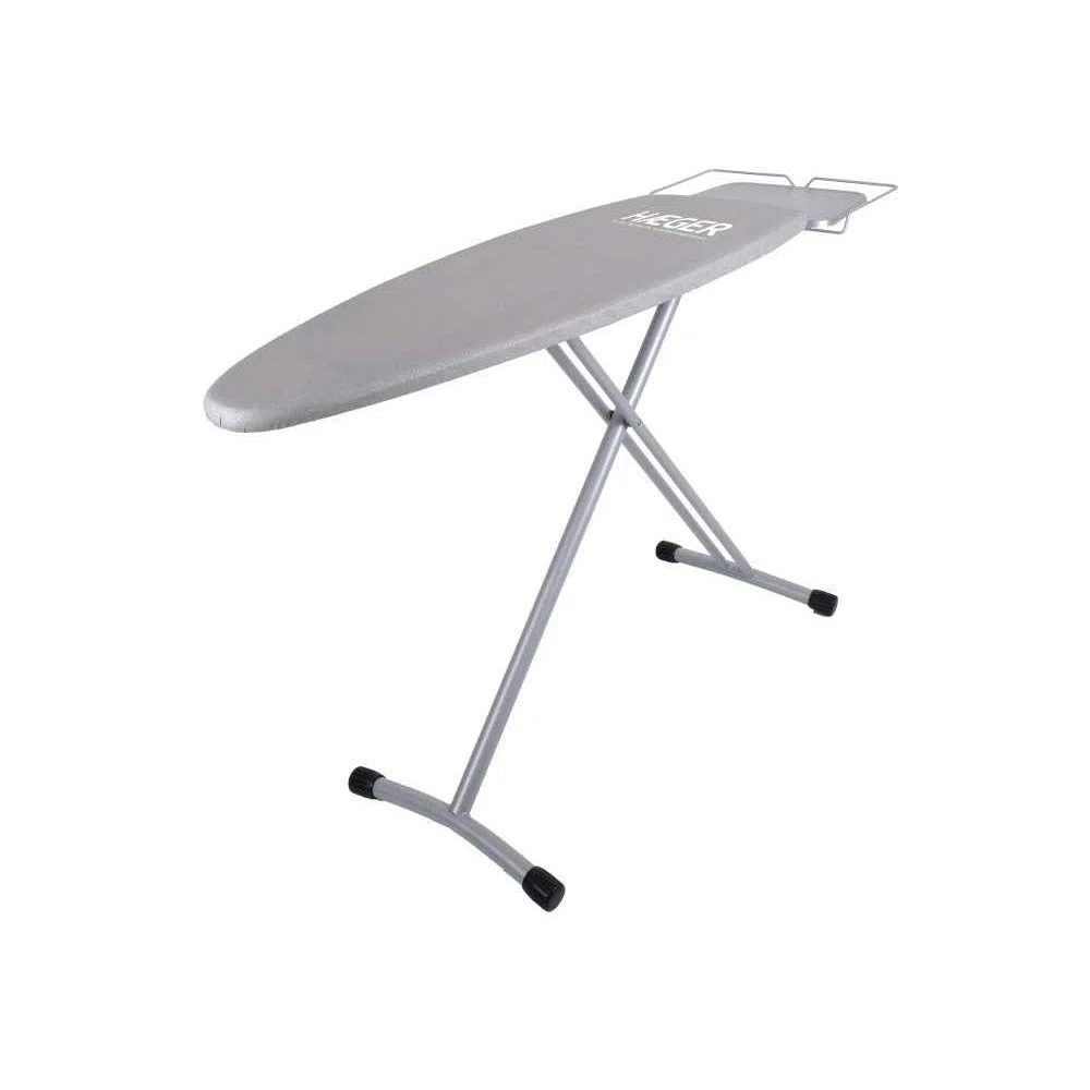 HAEGER HOME STRONG PRO - Tabla de Planchar con altura ajustable ininterrumpida hasta 94 cm, descanso para hierro dibujado también para los generadores de vapor, Gris Metalizado 124 x 40 cm