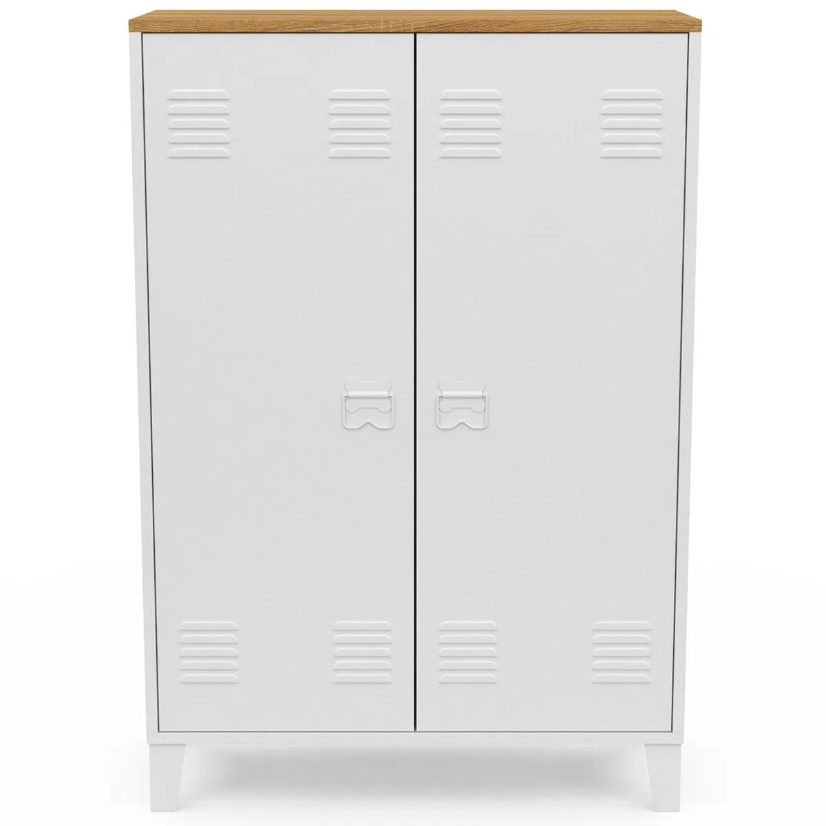 IDMarket - Armario bajo Ester 2 puertas de metal blanco y madera diseño industrial