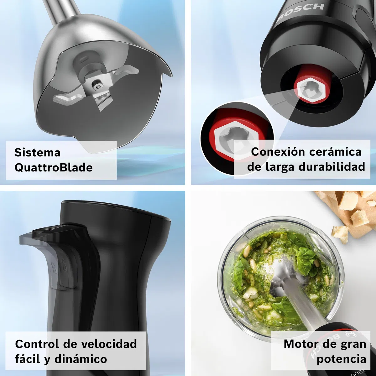 Bosch - Batidora de Mano, ErgoMaster, 1000W, QuattroBlade, Accesorios Incluidos, Serie 4, Antracita, MSM4W421